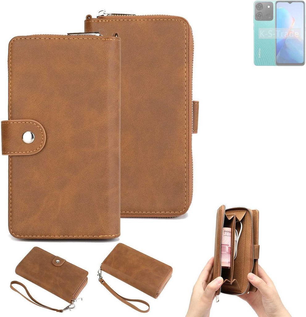 K-S-Trade Handyhülle Schutzhülle kompatibel mit Infinix Smart 7 Plus & Portemonnee Tasche Handytasche Case Etui Geldbörse Wallet braun (1x)