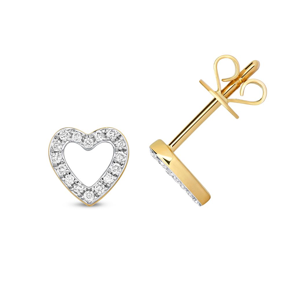 9 Karat (375) Gold Herz Damen - Diamant Paar Ohrstecker Brillant-Schliff 0.12 Karat HI - I1 - 7mm*8mm; TRS29659KY