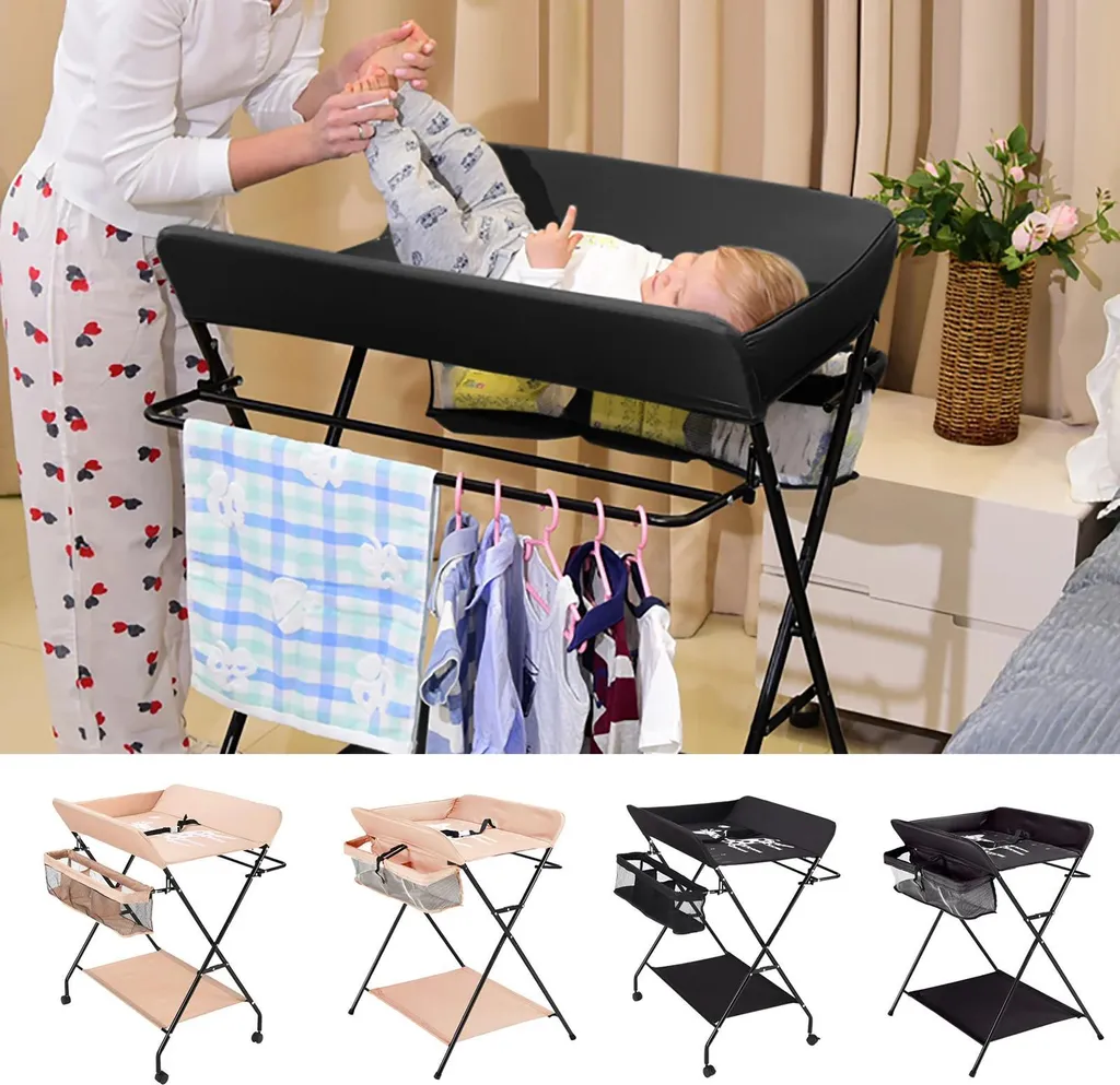 Table à langer pour bébé avec roulettes et rangements - Série Compact