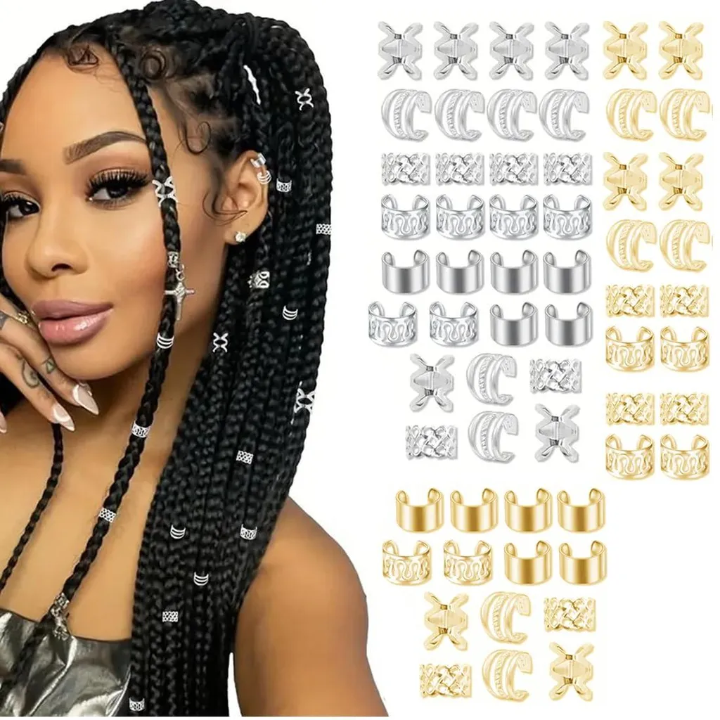Bijoux cheveux réglables en métal or et argent lot de 60 pièces mixtes