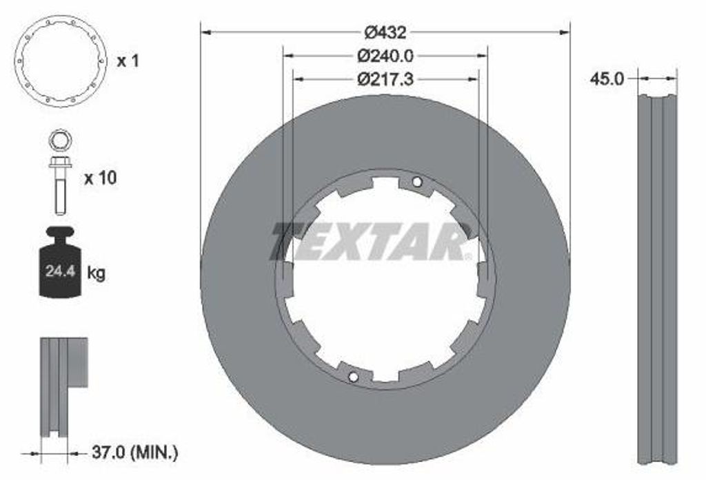 TEXTAR Bremsscheibe für DAF CF 432mm 93145611