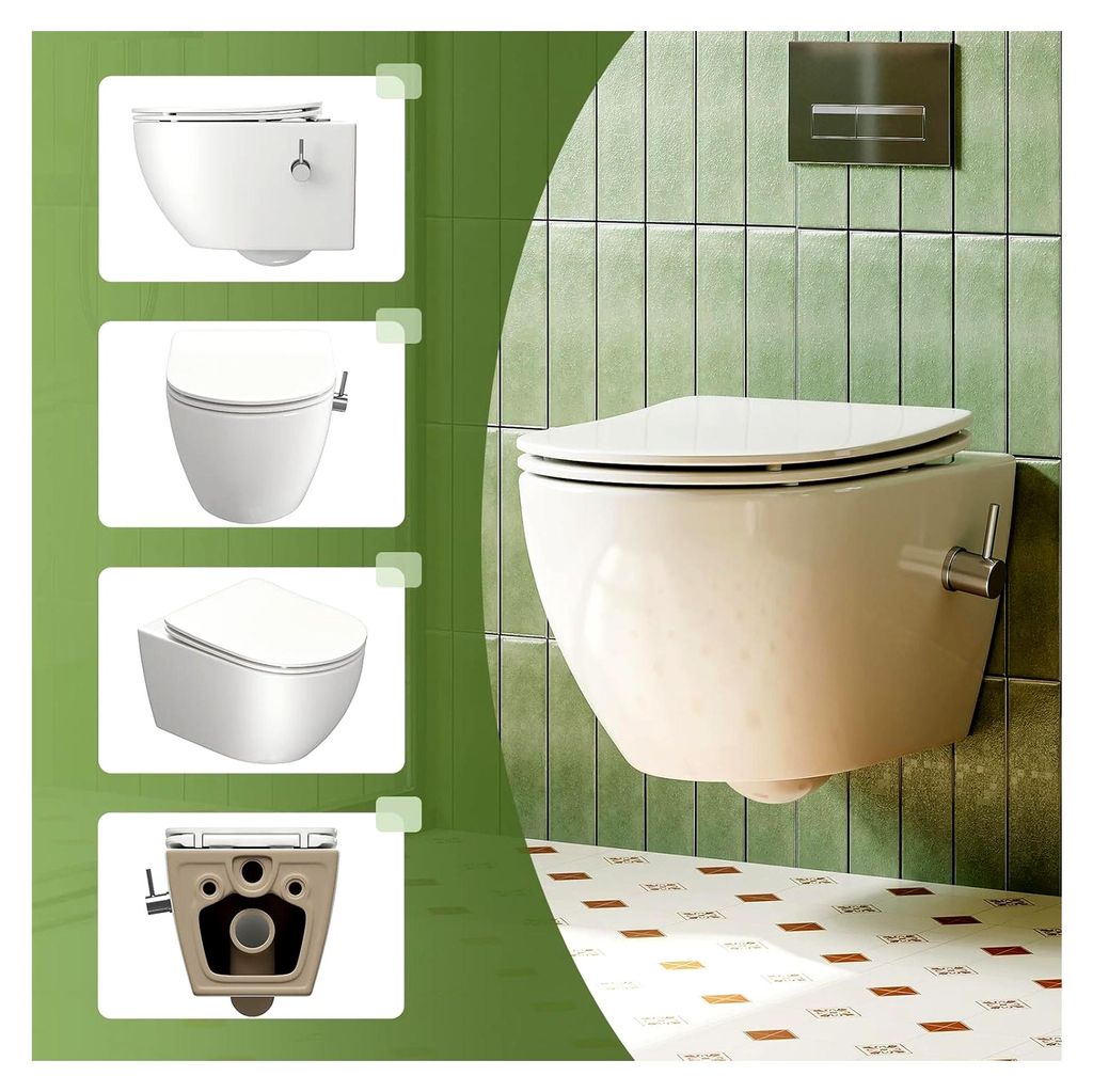 Dusch-WC mit integrierter Düse, hängendes WC mit Bidet-Funktion, WC mit Nanobeschichtung, WC-Dusche mit Armatur, WC-Sitz mit Absenkautomatik, 53...