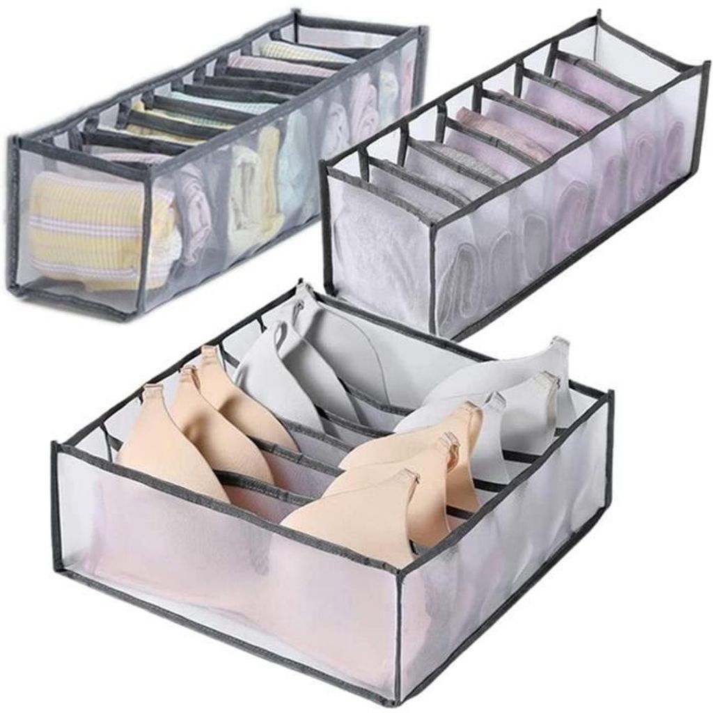 Waschbare Aufbewahrungsbox für Unterwäsche, faltbare Schubladeneinsätze für Unterwäsche, 3-teiliges Schubladen-Organizer-Set (T)