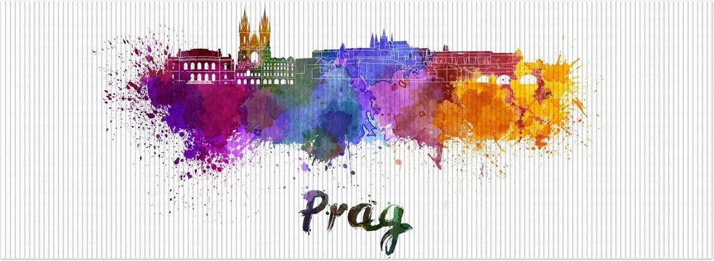 Wallario Duschmatte Antirutschmatte Badmatte Fußmatte Städte als Aquarell - Skyline von Prag, Größe ca. 180 x 65 cm