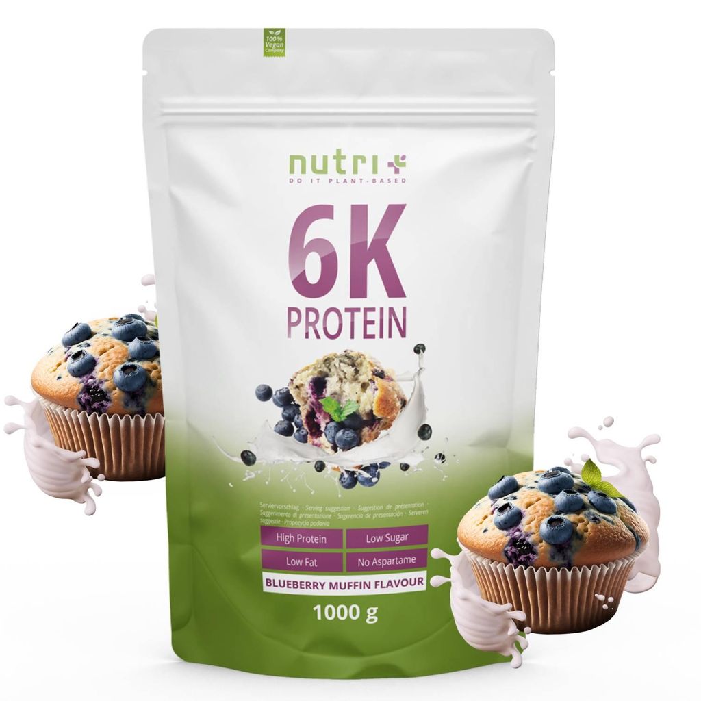 nutri+ Proteinpulver 6K 1000 g - veganes Eiweißpulver - Blueberry Muffin