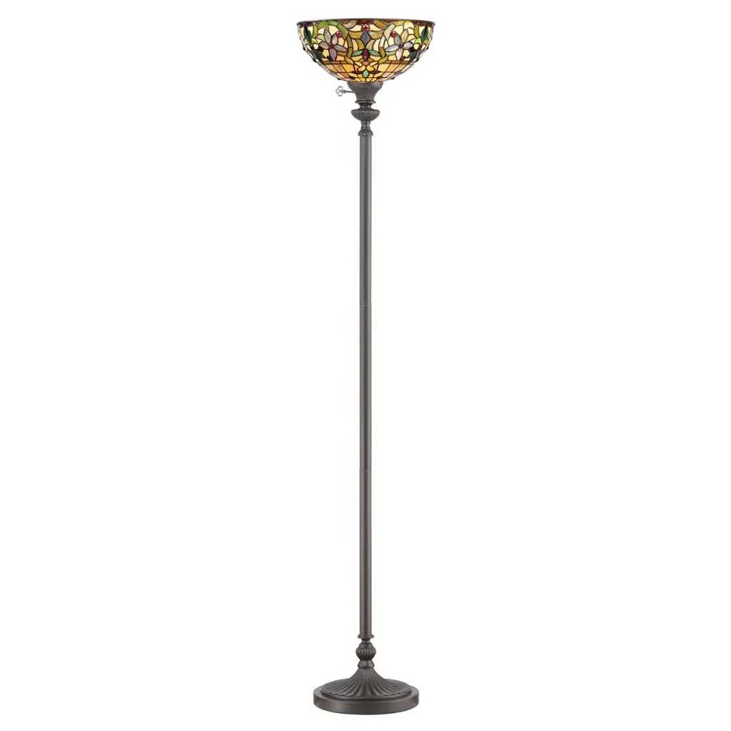 Grand luminaire Tiffany en verre artisanal et métal bronze de 177,8 cm