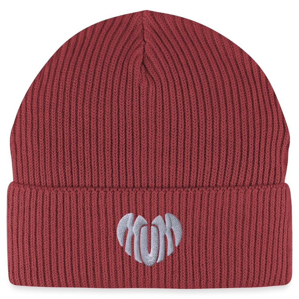 Spreadshirt Stickerei Mum Weißes Herz Fisherman Beanie Bio Mütze, One size, Erdrot