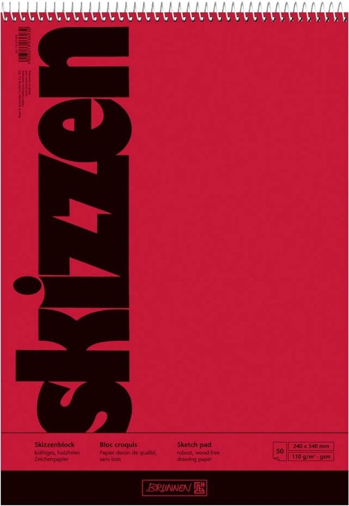 BRUNNEN 1047450 Skizzenblock 24 x 33 cm Deckblatt: rot
