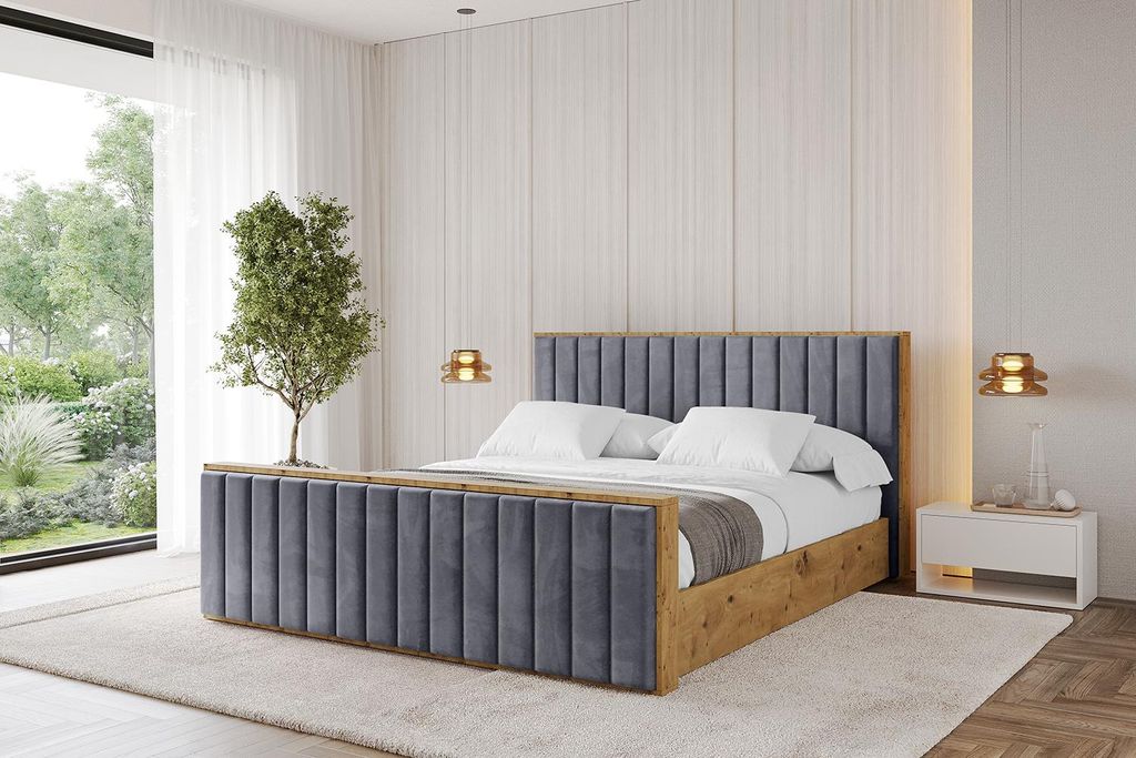 ALTDECOR Polsterbett mit Bettkasten - ENZO4-Z - 200x200 Dunkelgrau Casablanca- Bett mit Matratze H3/H4, Kopfteil und Fußteil, Boxbett, Doppelbett ...