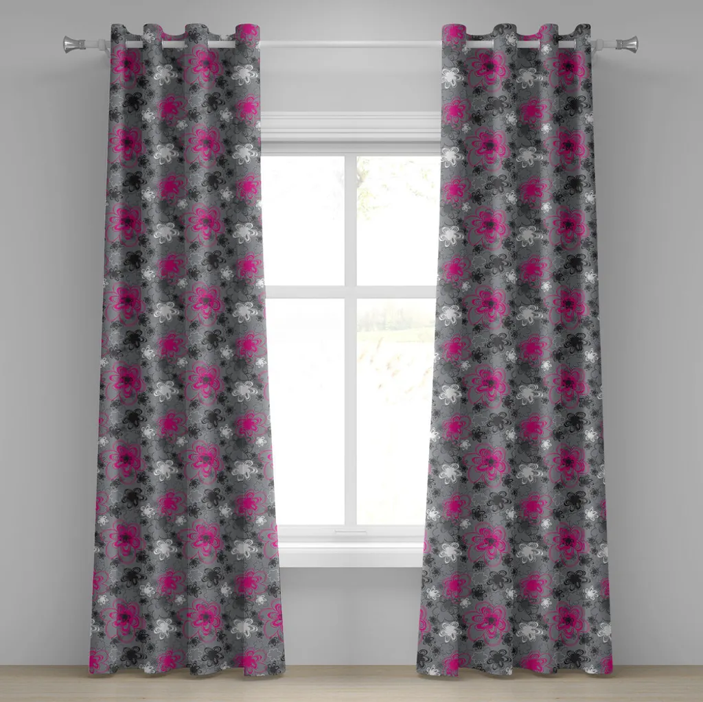 Rideau à œillets vintage ABAKUHAUS à fleurs rétro rose noir 280x175 cm