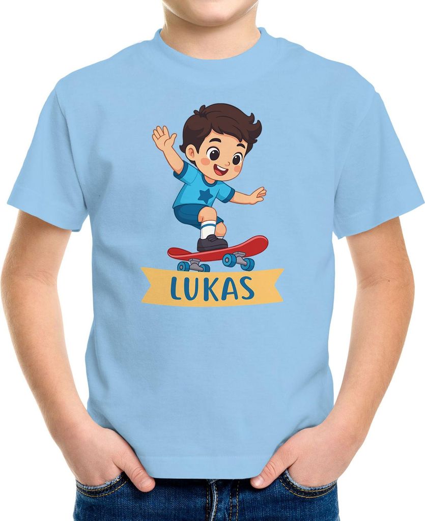 Kinder T-Shirt Jungen Dinosaurier personalisiert mit Name Dino Shirt zum Geburtstag, Schulanfang Alltag Comicshirt Moonworks