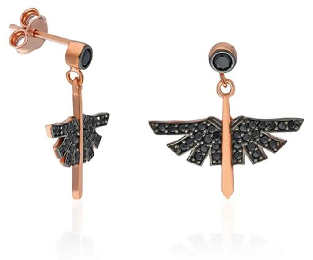 Boucles d'oreilles pendantes ailes d'ange, argent et zircons noirs femme