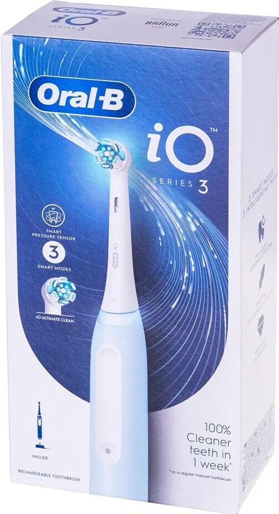 Oral-B | Spazzolino elettrico | Serie iO3 | Ricaricabile | Per adulti | Numero di testine incluse 1 | Numero di modalità di spazzolamento 3 | Blu ghiaccio