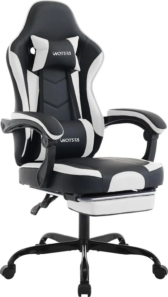 Chaise gaming pour setup PC ergonomique et ajustable coloris noir blanc