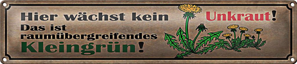 Blechschild Spruch 46x10cm Hier wächst kein Unkraut. Das ist Kleingrün