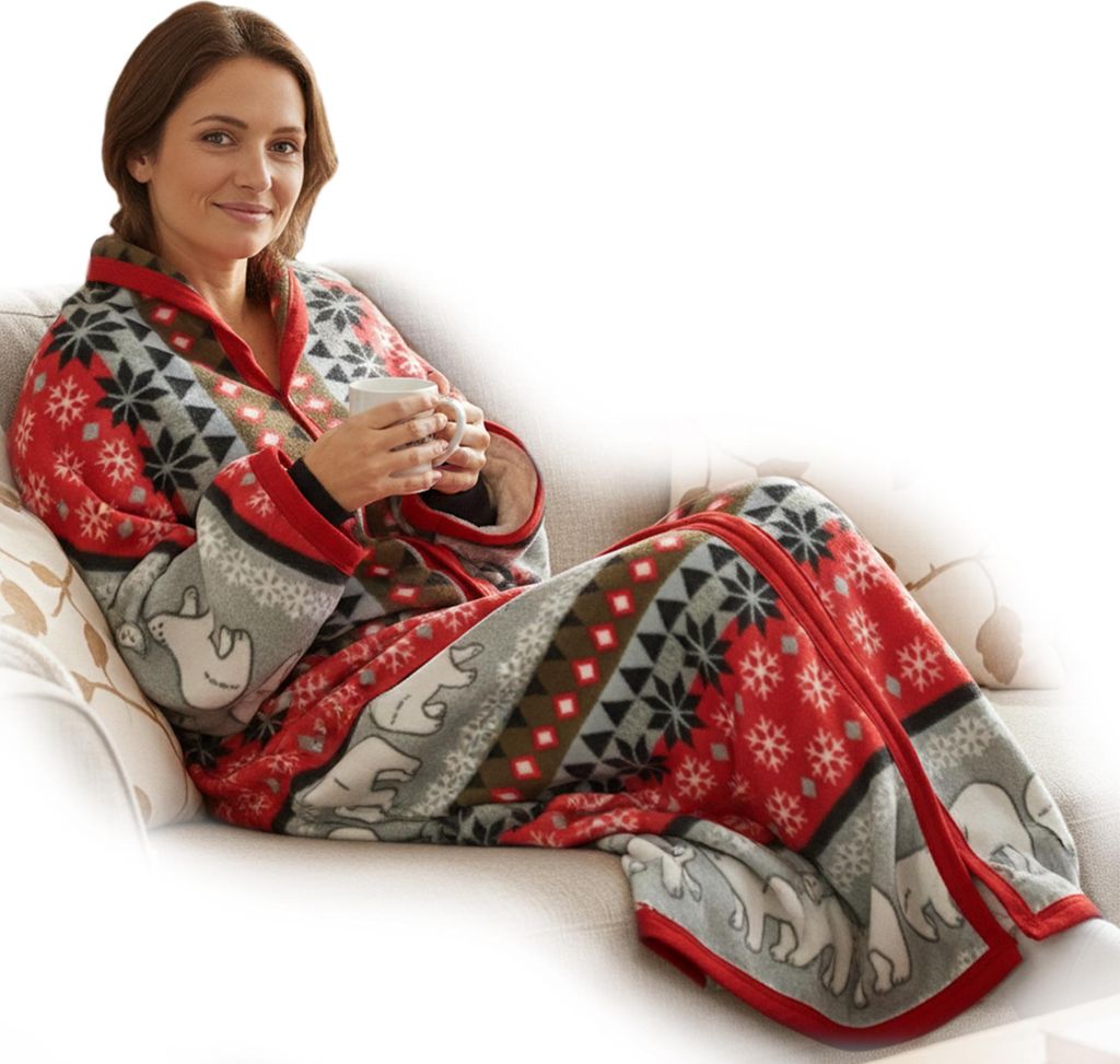 NYVI Ärmeldecke CozyBear - Kuscheldecke mit Ärmeln - TV Blanket mit Reißverschluss für Erwachsene & Kinder - TV Decke mit Ärmeln -Kuschelweich...