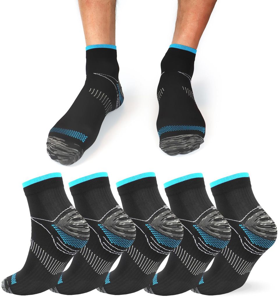 Kompressionssocken Herren & Damen – Sportsocken mit Knöchel- und Fußgewölbeunterstützung, Lauf- & Wandersocken, atmungsaktiv A0518, 5 Paar S-M