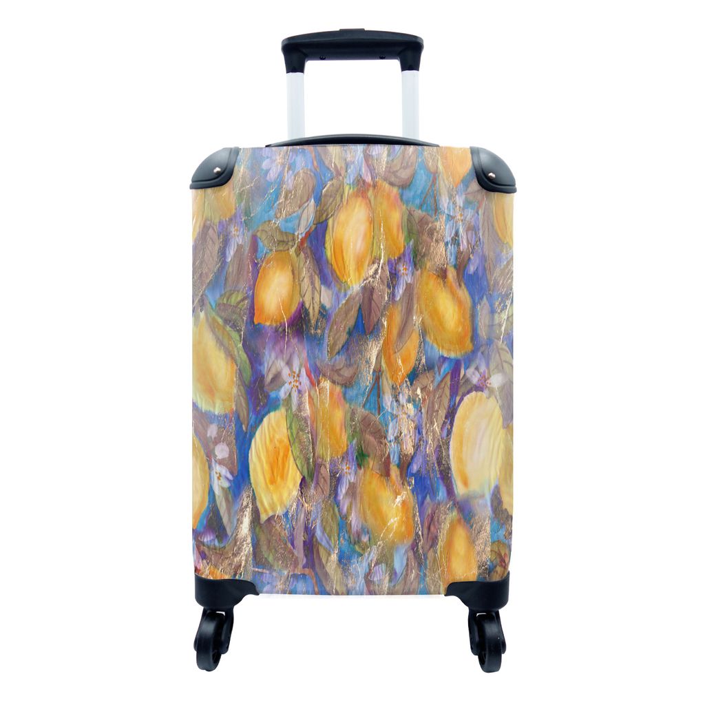 MuchoWow Koffer Handgepäck Trolley Rollkoffer Kleine Reisekoffer mit 4 Rollen - Zitrone - Vintage - Dschungel - Muster - Cabin Size < 55x40x23 c...