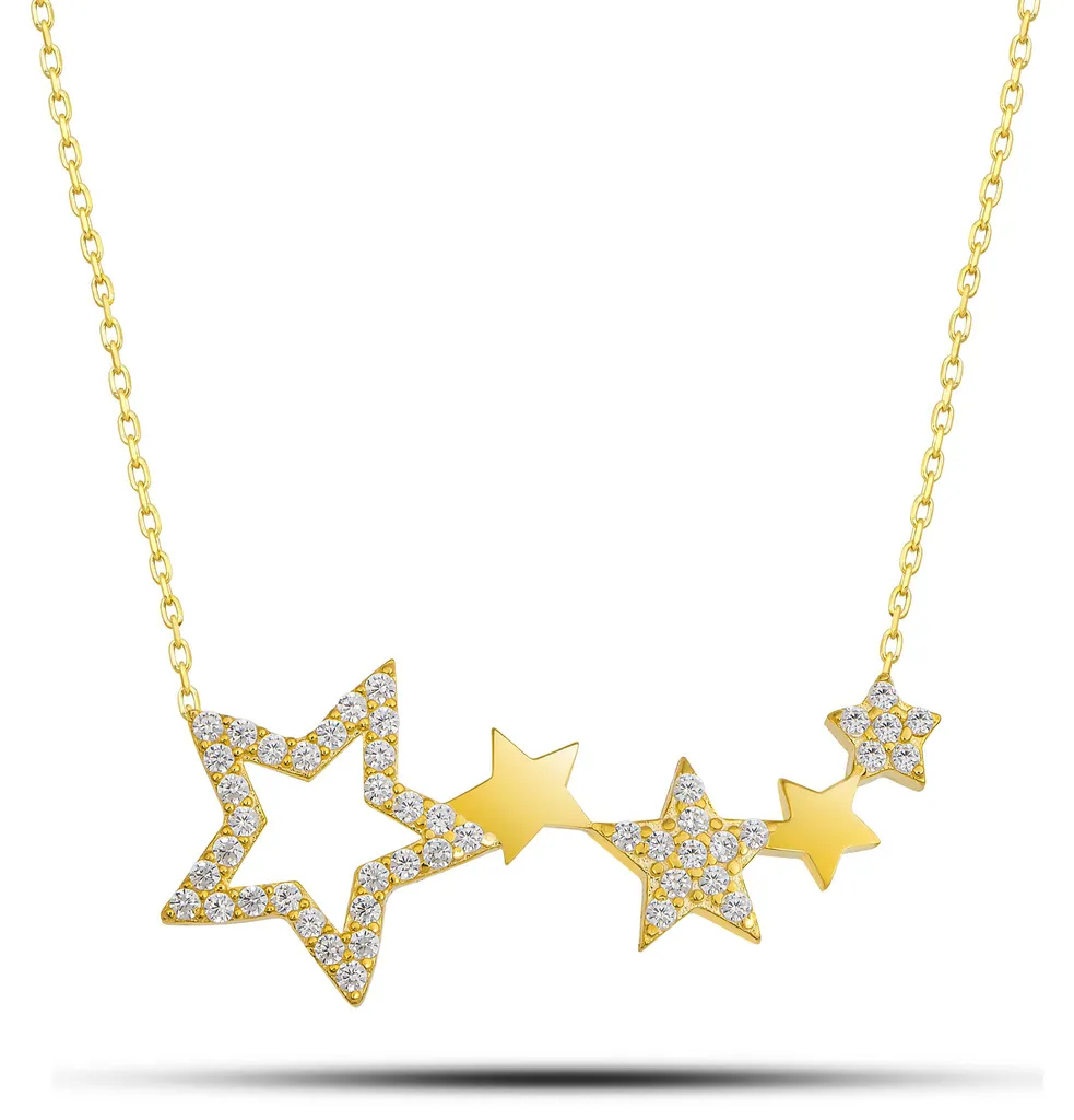 Collier élégant argent doré 5 étoiles pour soirée et cadeau anniversaire