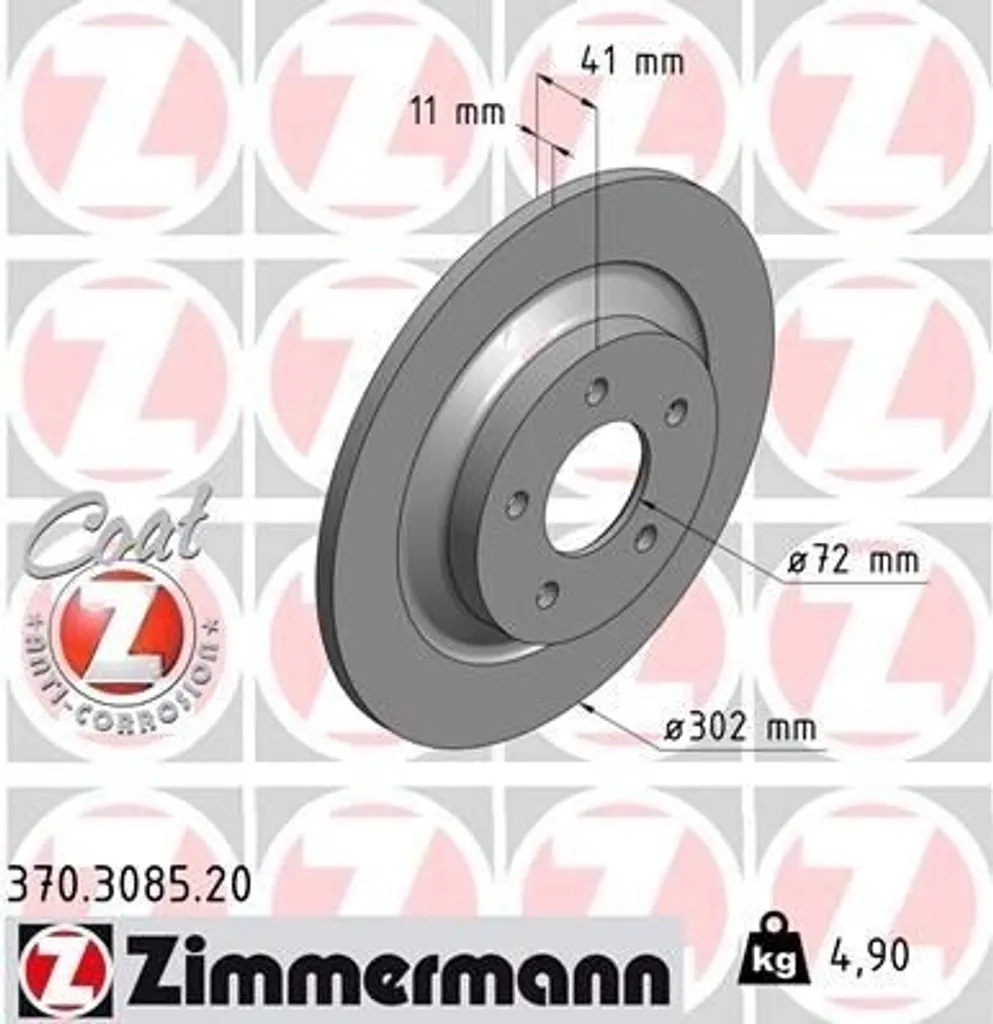 ZIMMERMANN 370.3085.20 Disque de frein contre vibrations Mazda 5 CW