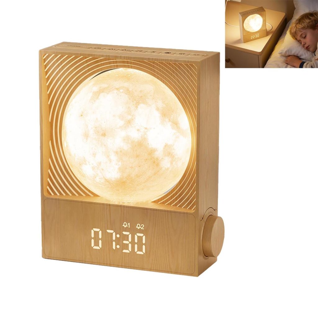 Sonnenaufgangs-Wecker für Schlafzimmer, Dual-Mondlicht, White-Noise-Schlafhilfe, Nachtlicht-Wecker für Kinder & Jugendliche, stilvolle Raumdekora...