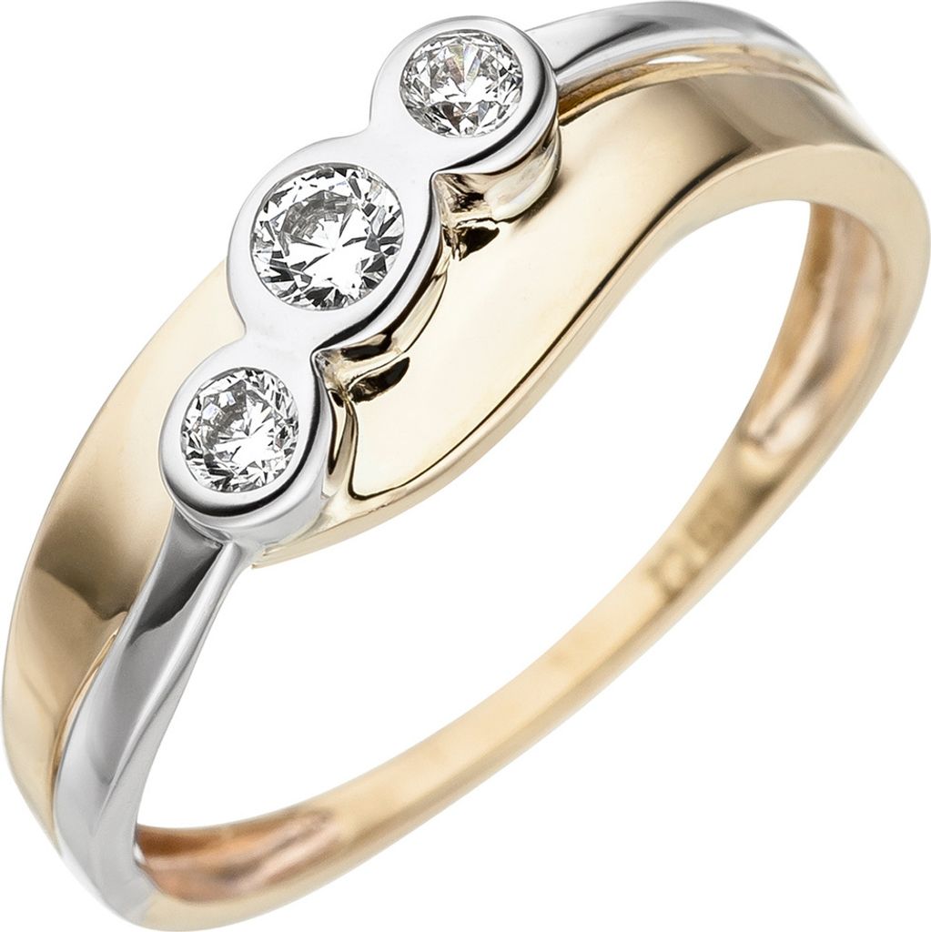 Ring mit 3 weißen Zirkonia 333 Gold Gelbgold Weißgold Goldring Fingerschmuck Innenumfang 50mm Ø15.9mm