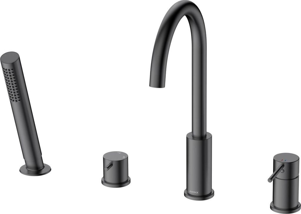 Avapax | Badewannenarmatur 4-loch - Gun Metal - Matt - Hoher Auslauf - Messing