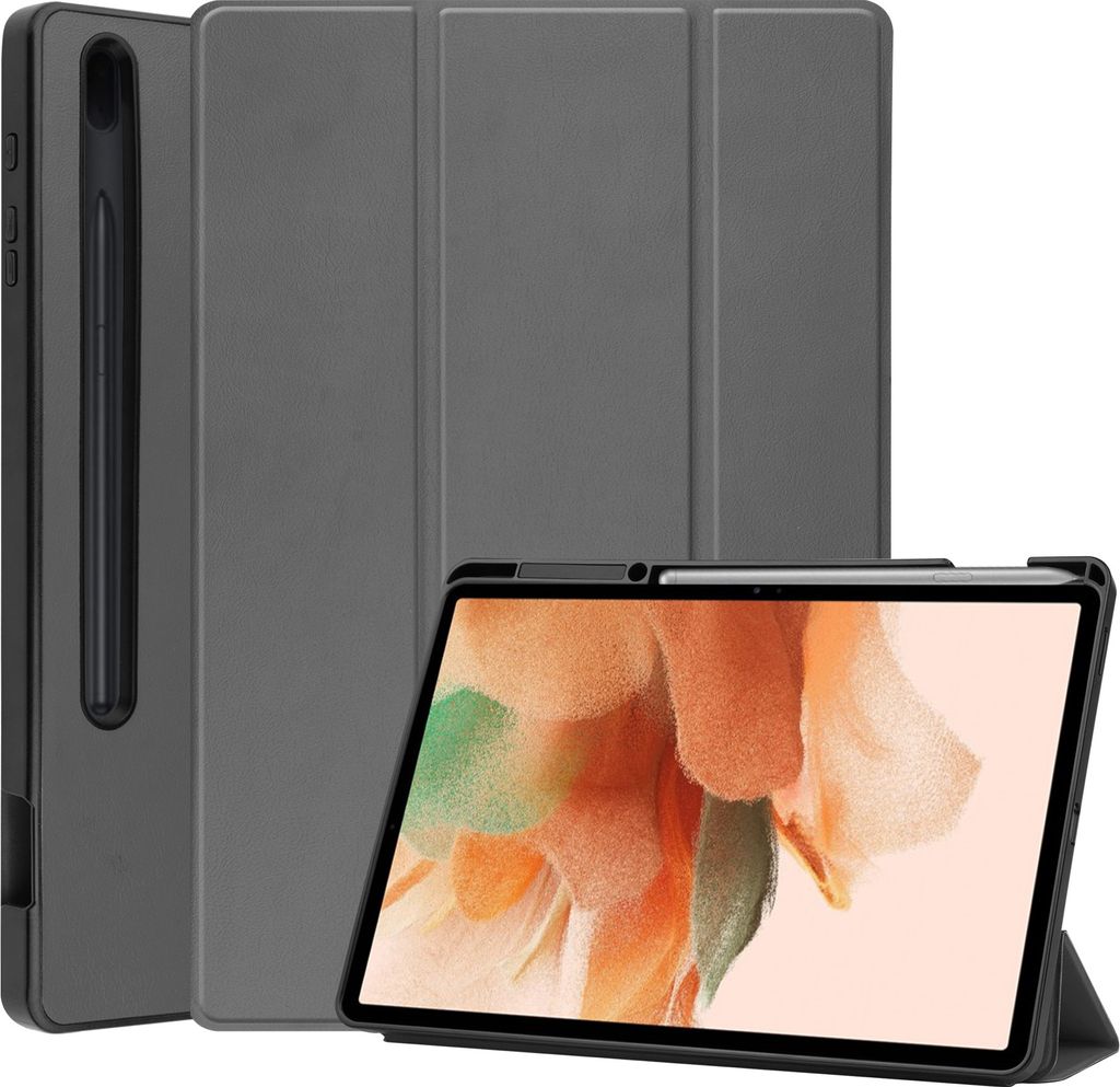 Case2go - Hülle kompatibel mit Samsung Galaxy Tab S7 FE (2021) - Mit Stifthalter - PU/TPU Tablet Case Schutzhülle - Grau