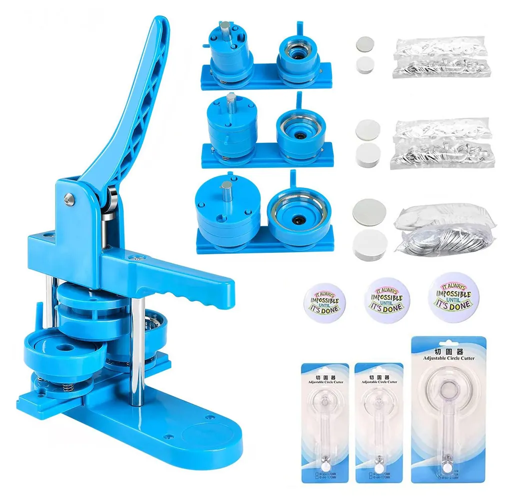 Machine à badges ergonomique 3-en-1 bleue avec kit de 300 composants DIY