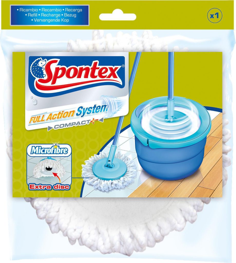 Packaging for a Spontex mop refill, showing the mop head and bucket.
