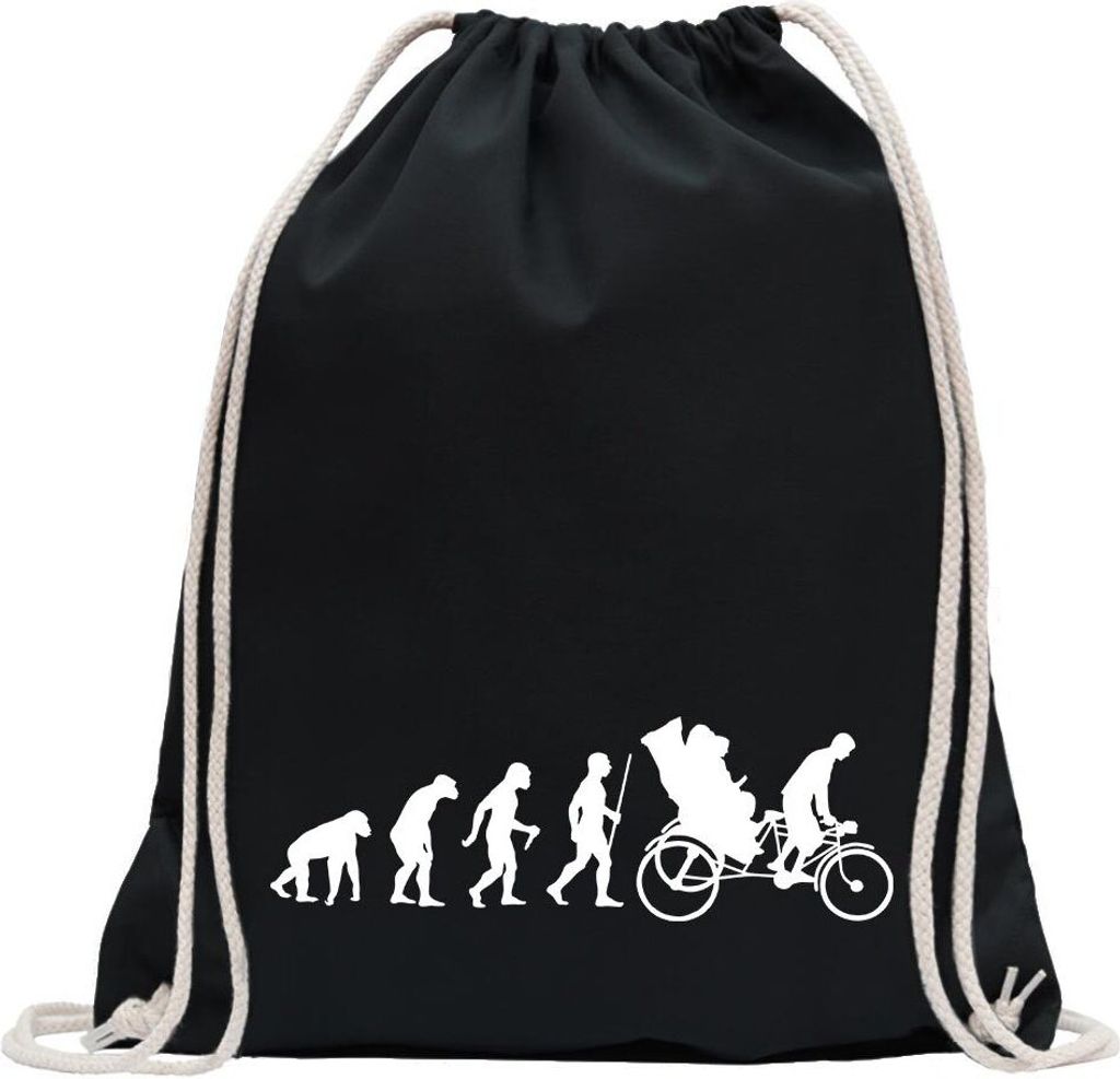 Kiwistar - Turnbeutel - schwarz - Fahrradrikscha Evolution - Fun Rucksack Sport Beutel Gymsack Baumwolle mit Ziehgurt