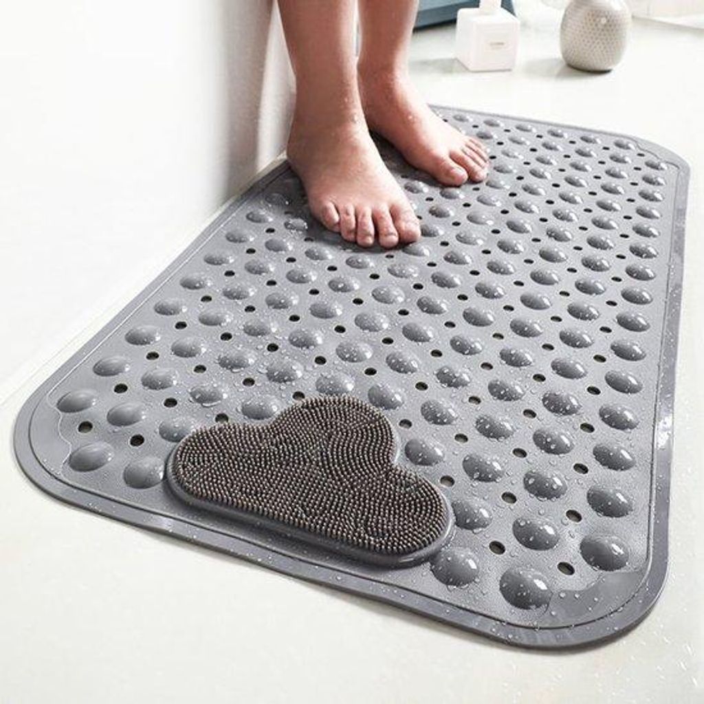 Grijs Antislip-Badmat 70 x 40 cm mit Einlasnase - bequemer - maschinell waschbar
