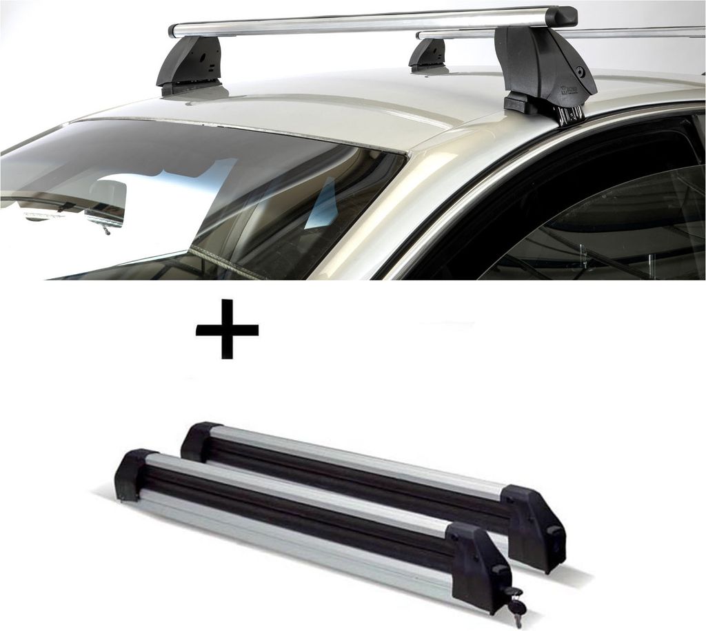 Skiträger ausziehbar + Dachträger K1 PRO Aluminium kompatibel mit Chevrolet Epica (4Türer) ab 05