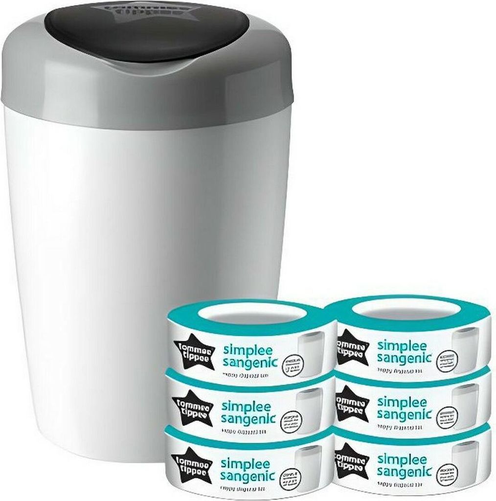 Tommee Tippee Simplee Starterset Windeleimer Nappy (weiß) + 6 Nachfüllpatronen