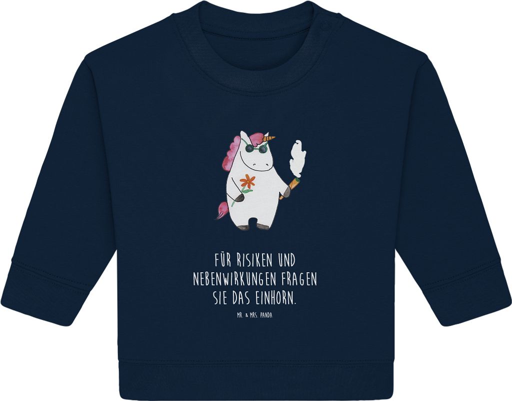 Mr. & Mrs. Panda Organic Baby Pullover Einhorn Woodstock 6. - 12. Monat - French Navy - Geschenk, Alkohol, Unicorn, Joint, Einhörner, Bullover, Party