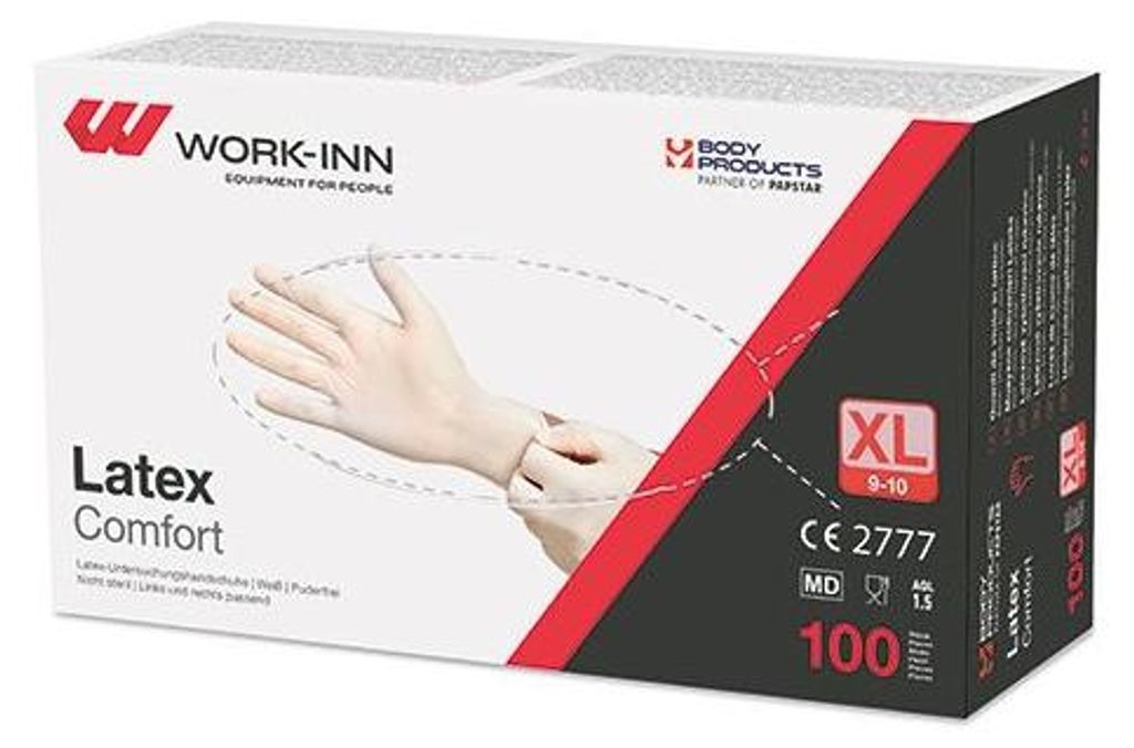 1000 "WORK-INN" Handschuhe, Latex puderfrei "Comfort" weiss - natur Größe: XL