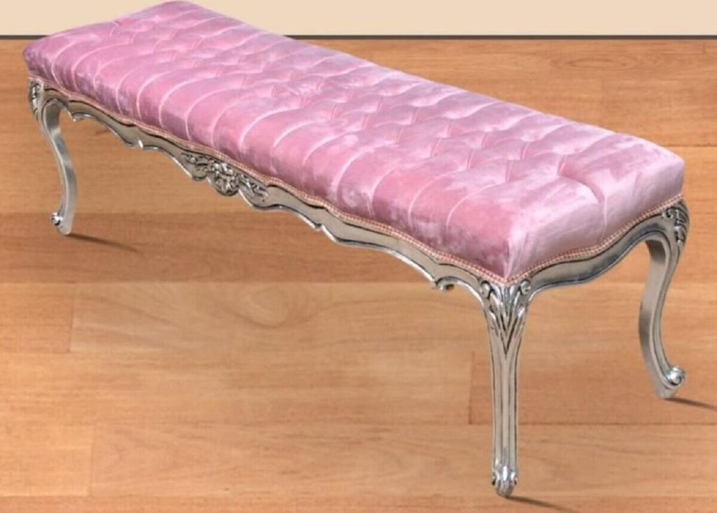Casa Padrino Barock Sitzbank Rosa / Silber - Handgefertigte Antik Stil Bank - Prunkvolle Barock Möbel