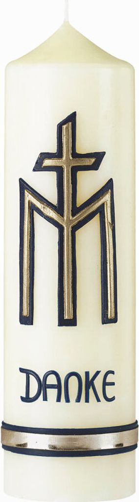 Marienkerze Blau-Gold mit 10% Bienenwachs Elfenbein 250 x Ø 70 mm, 1 Stück