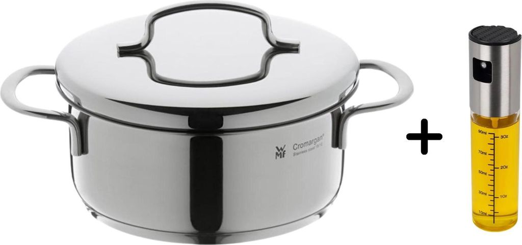 WMF Kochtopf Mini flach - ø 14 cm / 900 ml - Inklusive Frei Cookinglife Ölsprüher 100 ml - Geeignet für alle Wärmequellen