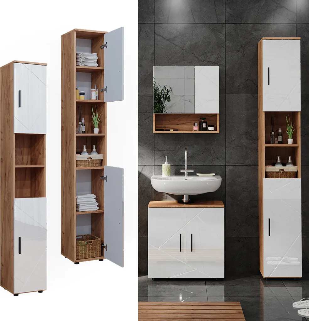 Colonne de salle de bain haute Vicco Irma 30x192 cm Blanc et Chêne