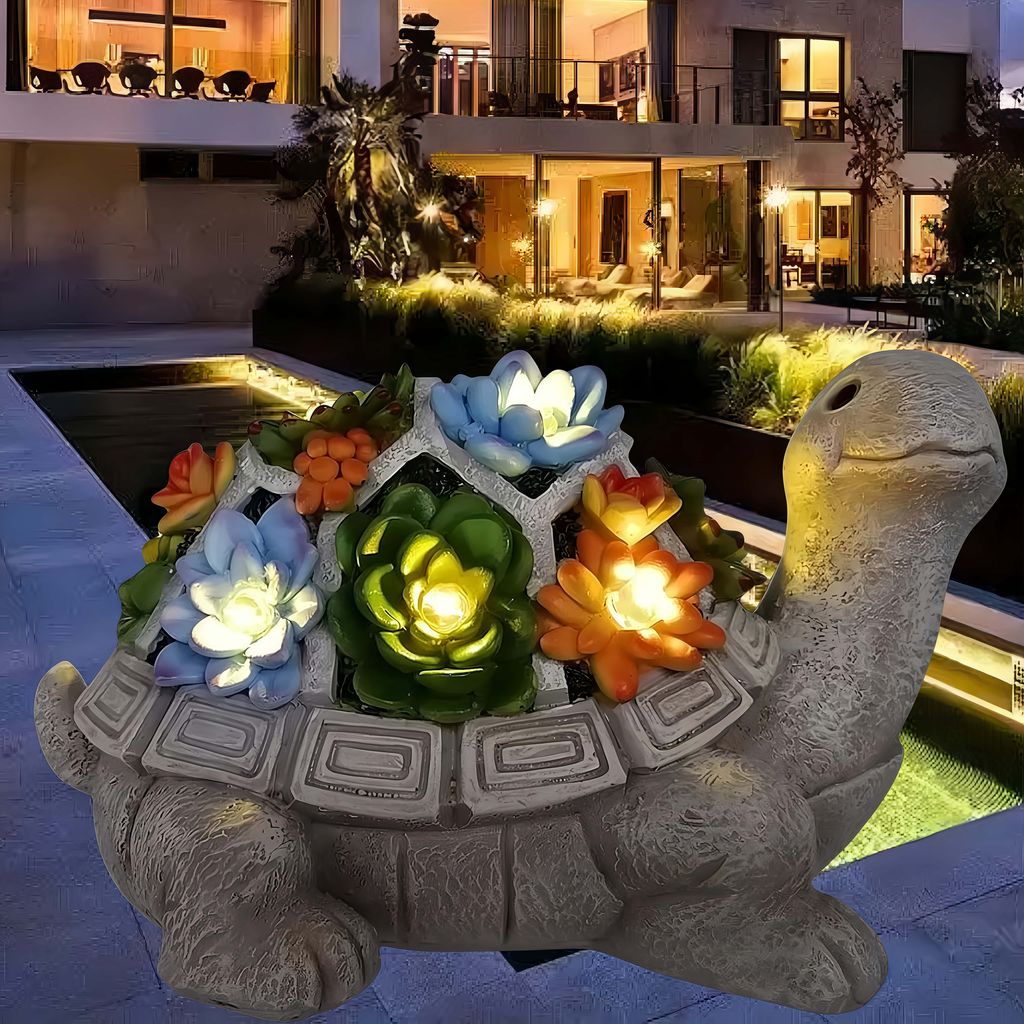 Solarleuchte Garten, Schildkröte Figuren Solarlampen für Außen mit Sukkulenten und 7 LED Leuchten, Schildkröte Deko Wetterfest Gartendeko