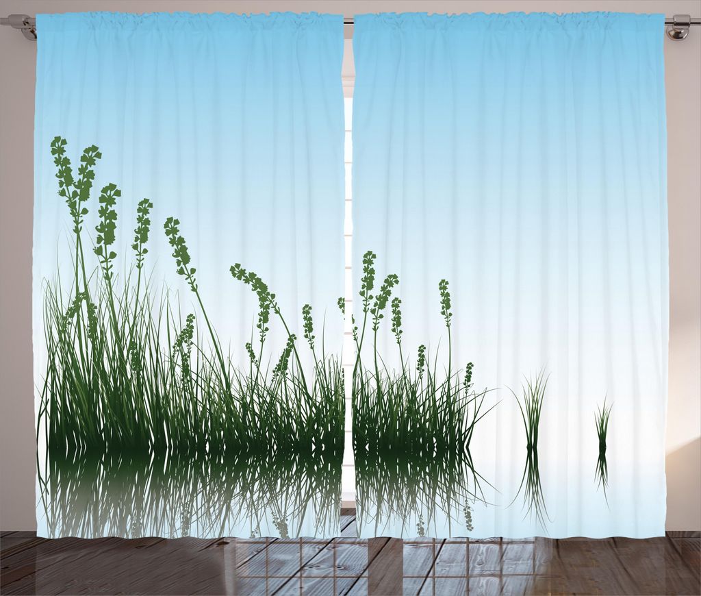 ABAKUHAUS Landschaft Rustikaler Gardine, Landschaft See Sträucher, Schlafzimmer Kräuselband Vorhang mit Schlaufen und Haken, 280 x 245 cm, Jadegr...