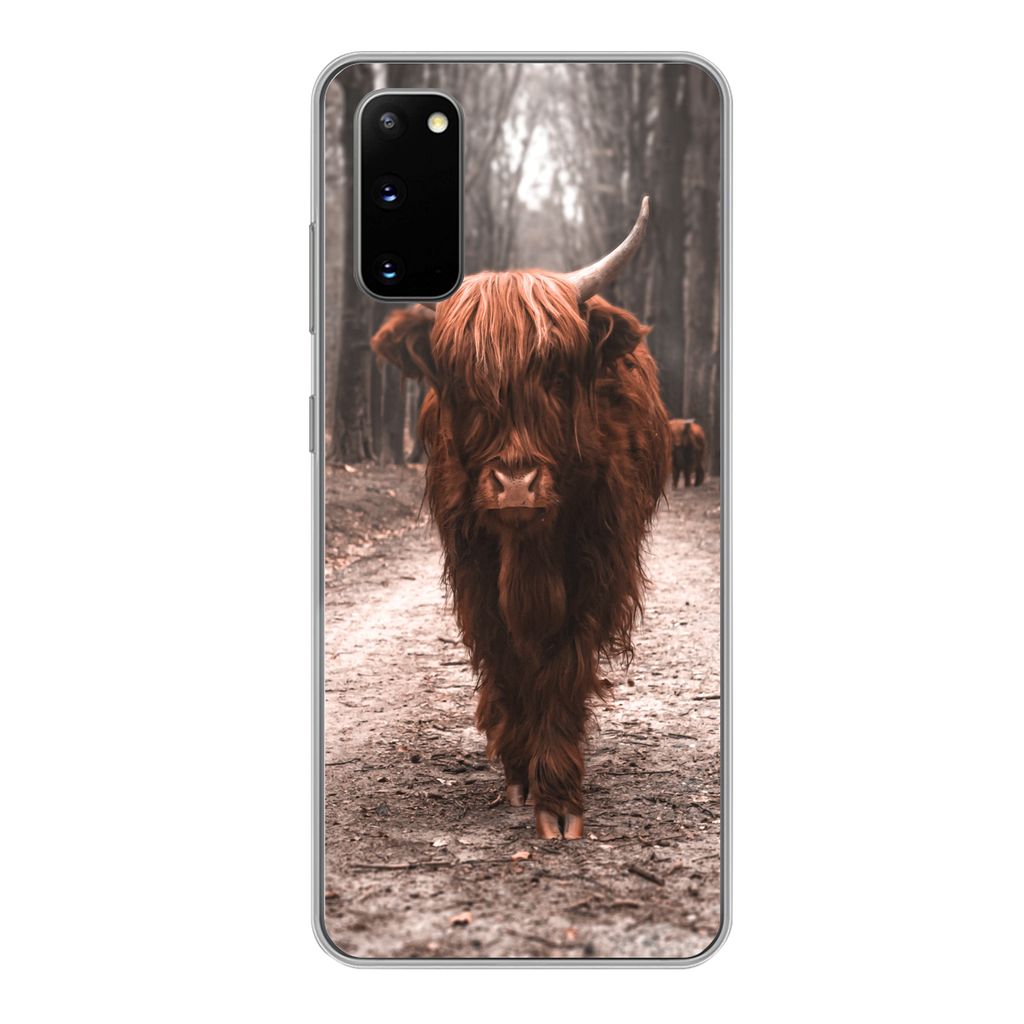 MuchoWow Handyhülle Schutzhülle Hülle für Samsung Galaxy S20 Schottischer Hochländer - Wald - Kuh - Tiere - Natur Silikon Softcase Handy Hü...