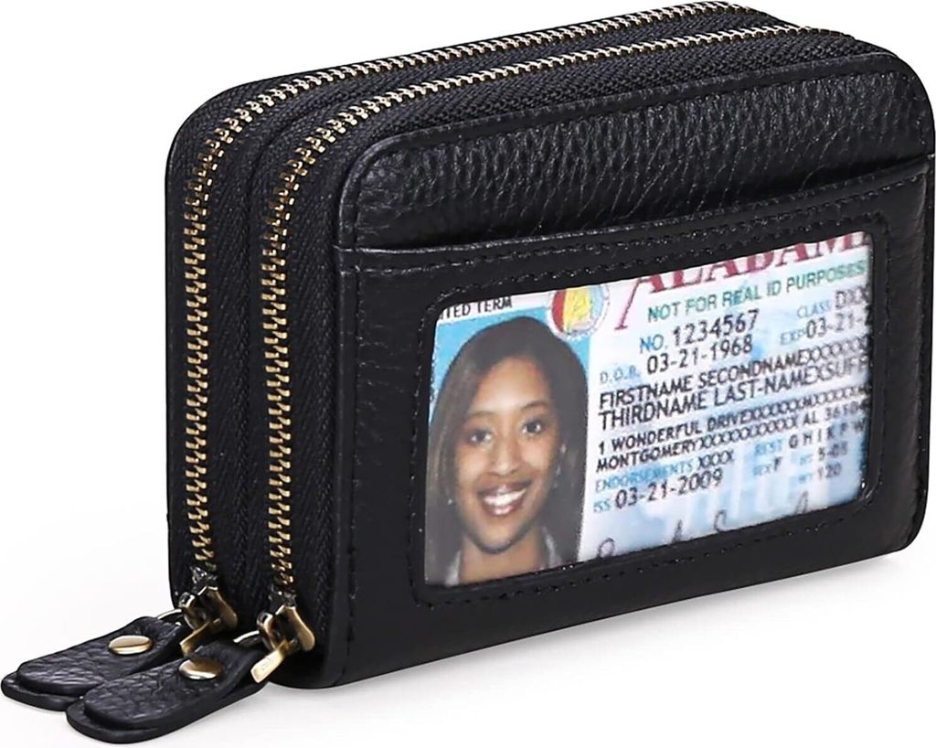 Geldbörse klein aus Echtes Leder, Geldbeutel für Frauen mit RFID-Schutz, Mini Damen Portemonnaie Münzfach Zipper Brieftasche Kartenhalter mit vi...