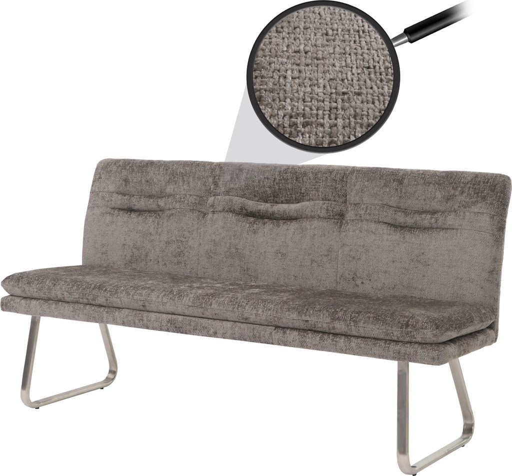 Sitzbank HWC-H70, Esszimmerbank Bank Polsterbank, Lehne Stoff/Textil Chenille Edelstahl gebürstet 180cm dunkelgrau