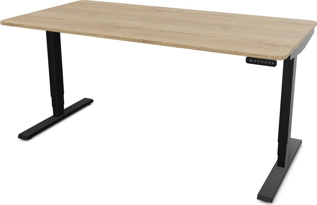 ASSMANN Elektrisch höhenverstellbarer Schreibtisch Y-Line Curved Eiche Natura Schwarz, 160x70cm, Memoryfunktion, 2-fach-Motorik