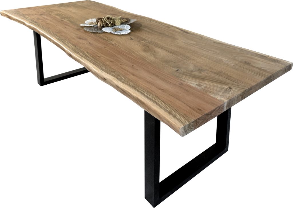 Esstisch Baumkante massiv Akazie Natur 260 x 100 U-Gestell schwarz CALI