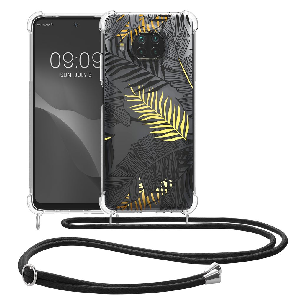 kwmobile Necklace Case kompatibel mit Xiaomi Mi 10T Lite Hülle - Silikon Cover mit Handykette - Gelb Grau Transparent Dschungel