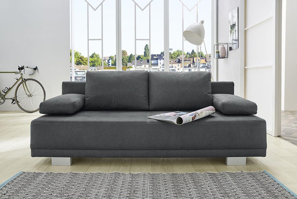 Schlafsofa - Grau - Mikrofaser - mit Bettkasten