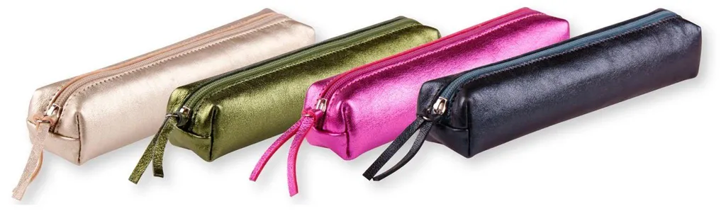 Pochette à crayons verte en cuir véritable - Format compact 4x2,5x19,5 - 2